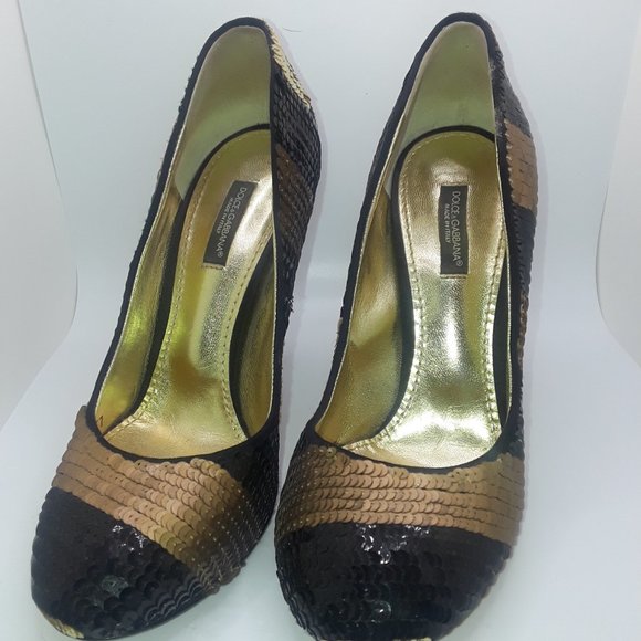D&G Black and Gold Sequin Pumps - Picture 6 of 8